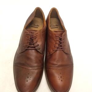 Clarks Collection Mens Size 9 Oxford Brown Leather Cap Toe Lace Up